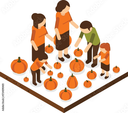 Happy family autumn pumpkin patch adventure picking pumpkins together outdoors seasonal fun 