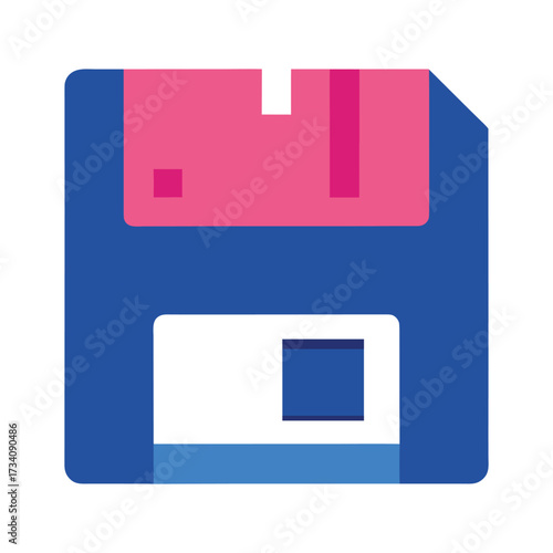 Blue floppy disk icon with pink and white accents diskette