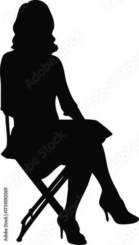 Black Silhouette of Elegant Woman Sitting on Chair with Crossed Legs Wearing High Heels Vector Graphic Resource