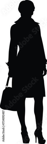 Elegant Professional Woman Silhouette with Handbag and High Heels Vector