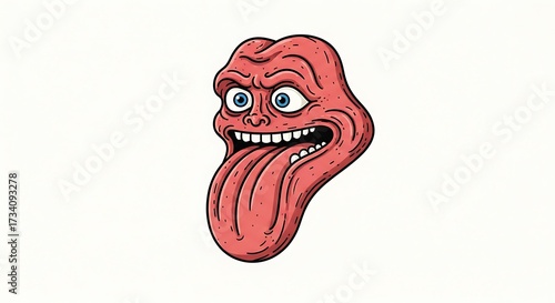 Funny cartoon tongue illustration with face
