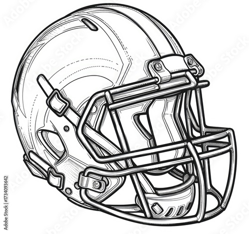 American football helmet line art; Equipment illustration for educational materials