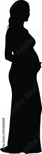 Maternity Silhouette Vector Graphic of Standing Pregnant Woman Profile