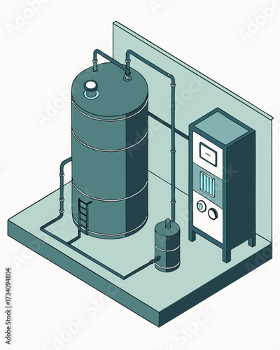 Residential gas boiler water heater setup isometric isolated vector illustration.