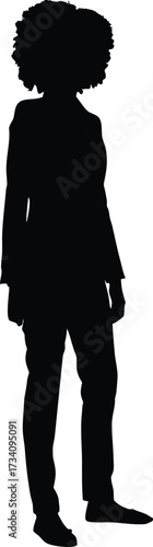 Black Afro Hairstyle Standing Man Silhouette Vector Graphic