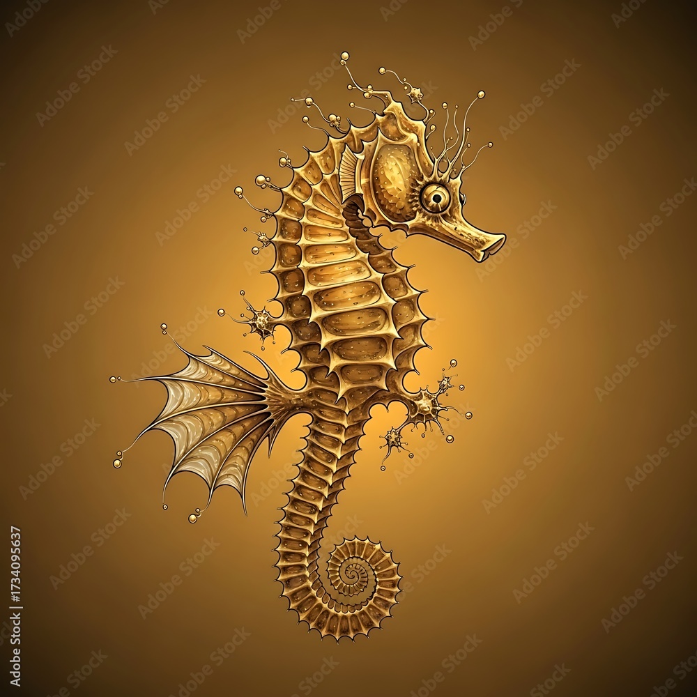 Obraz premium Golden Steampunk Seahorse Illustration.