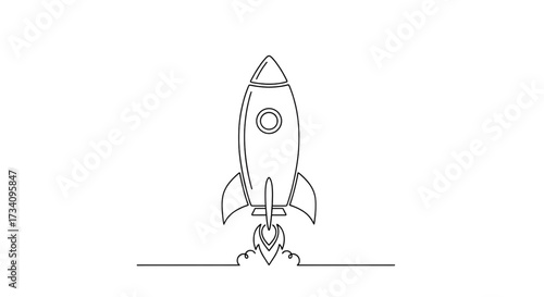 Minimalist rocket one-line drawing isolate vector illustration