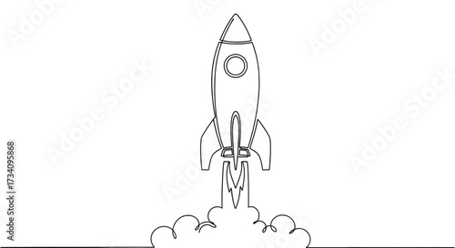 Minimalist rocket one-line drawing isolate vector illustration