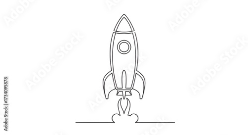 Minimalist rocket one-line drawing isolate vector illustration