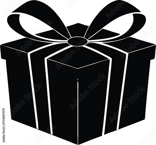  gift box with bow illustration, birthday surprise symbol  