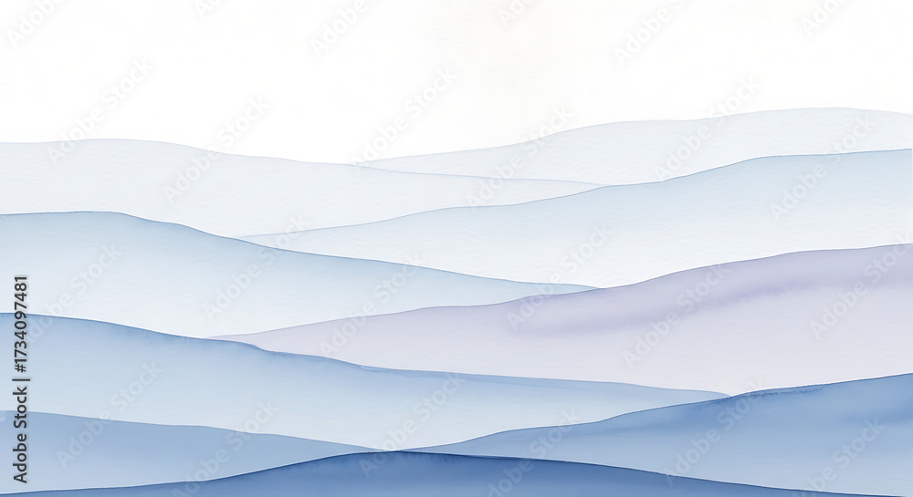 Fototapeta premium Serene Blue Watercolor Mountains Abstract Background Elegant Gradient Waves Landscape Art