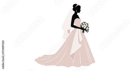 Elegant bride in wedding dress holding bouquet a beautiful silhouette