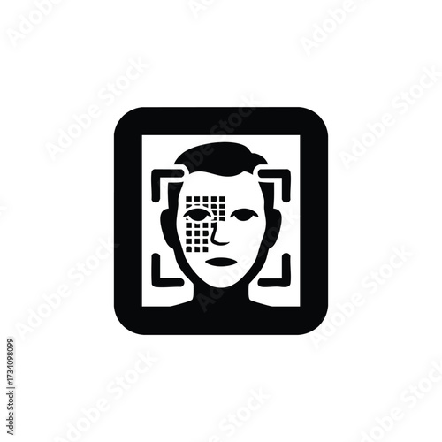 Facial recognition with digital grid overlay representing biometric identification technology and security systems