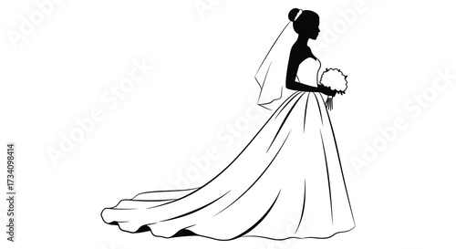 Elegant bride in a flowing gown a stunning black silhouette