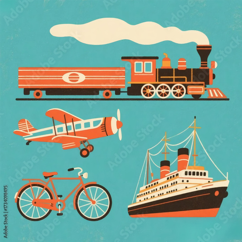Vector Vintage Transport Retro Poster Illustrations