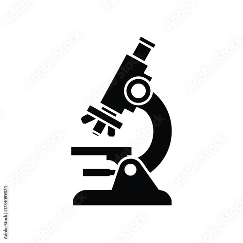 Silhouette of a laboratory microscope with adjustable focus and stage for scientific research and educational purposes