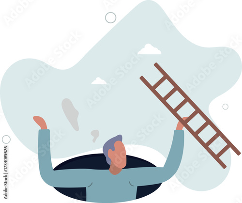 Effort and brave to solve business problem, get out of crisis or escape from trouble situation, reaching goal or solution concept.life and employment of people.