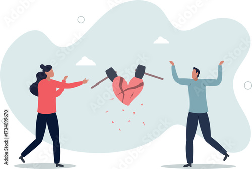 Marriage difficulties problem, divorce or violence or painful in broken relationship couple concept.life and employment of people.