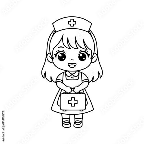 Cute girl nurse uniform hat outline illustration