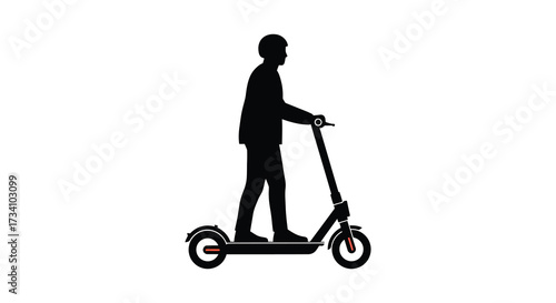 Man riding electric scooter in a striking black silhouette
