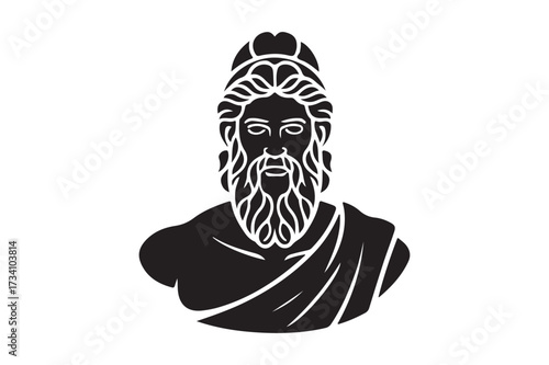 Ancient greek bust of a bearded man with elaborate hairstyle