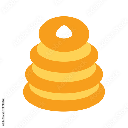 Orange and yellow stacking rings toy on white background Keywords: toy, stacking rings, baby toy