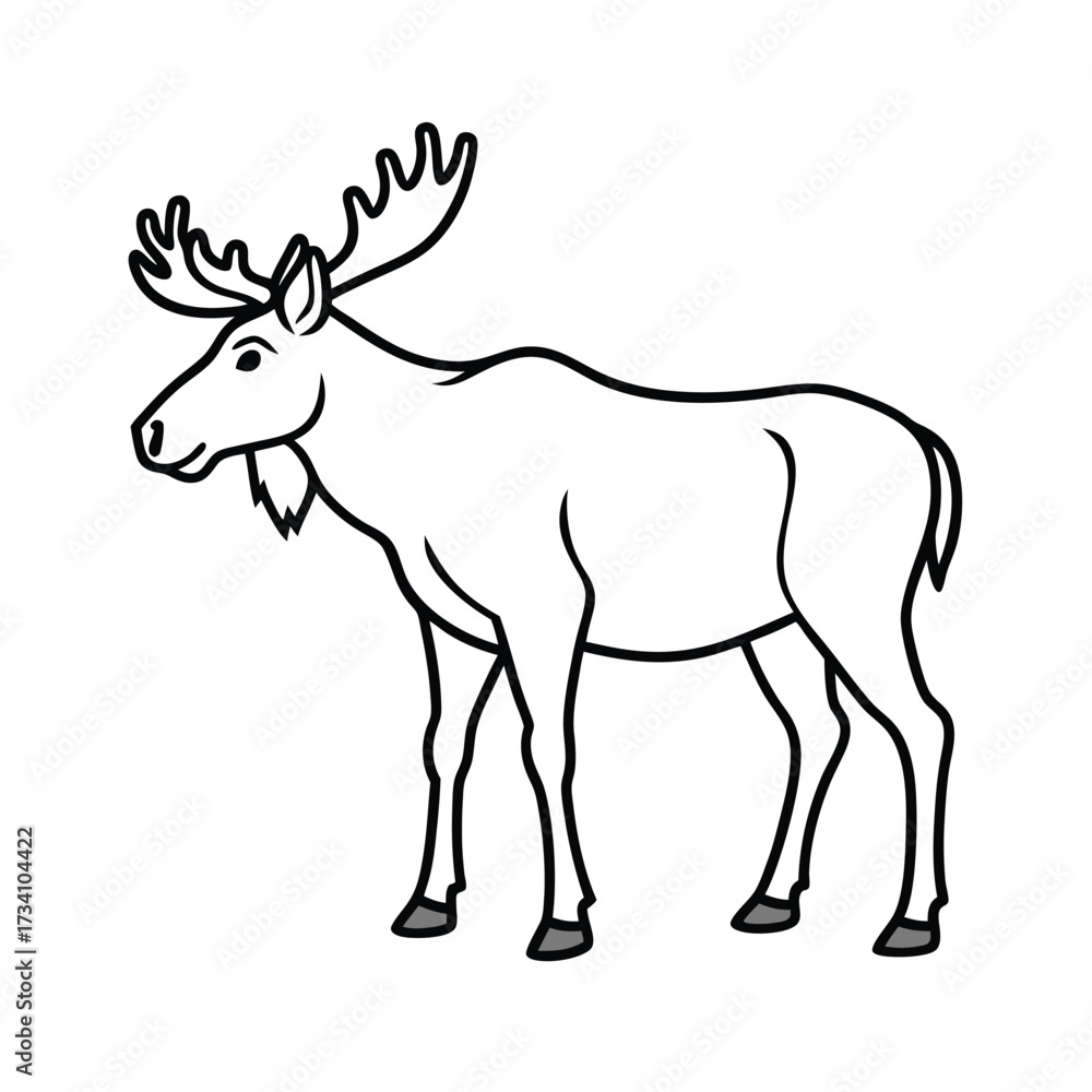 Fototapeta premium Line art illustration of a majestic moose with antlers standing in profile