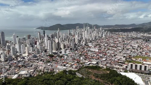 Aerial Pan of Balneario Camboriu's Famous Coastal Skyline