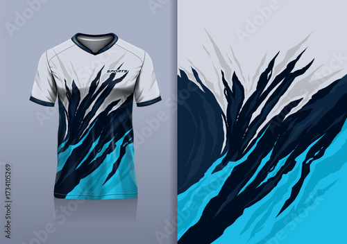 T-shirt mockup abstract texture grunge texture sport jersey design for football, soccer, racing, esports, running, blue gray color