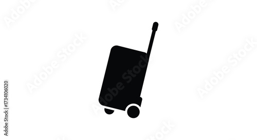 A simple black graphic of a rolling suitcase travel icon silhouette