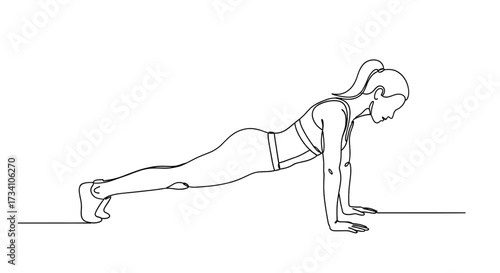 One line drawing of a woman doing pushups
