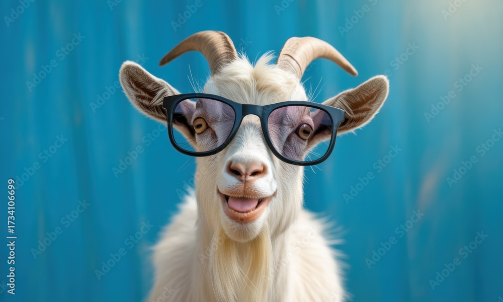 Obraz premium Funny goat wearing glasses
