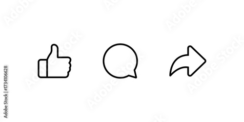 Like, comment, and share icon. Social media activity and feedback symbol. Editable stroke