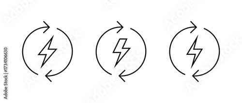 Energy recycle icon in outline style. Sustainable electricity and eco friendly power symbol