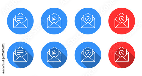Email envelope icon. Document insert, mail, verified, and failed message symbol