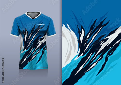 T-shirt mockup abstract texture grunge texture sport jersey design for football, soccer, racing, esports, running, blue white black color