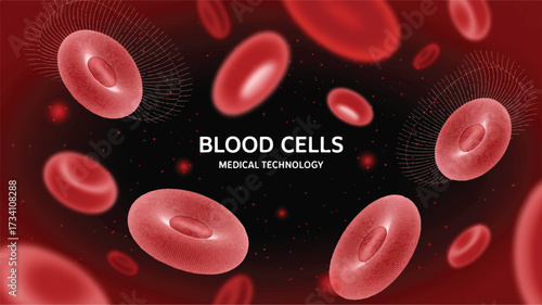 A digital medical technology background featuring red and pink blood cells rendered in a modern, wireframe style (4)_traced