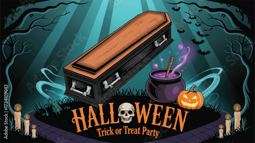 A Halloween-themed digital illustration with a dark teal atmospheric background.  (1)_traced