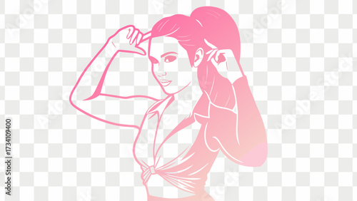 Stylish woman adjusting her hair, radiating confidence and modern style, ideal for beauty, fashion, or lifestyle projects, originally created as scalable vector art
