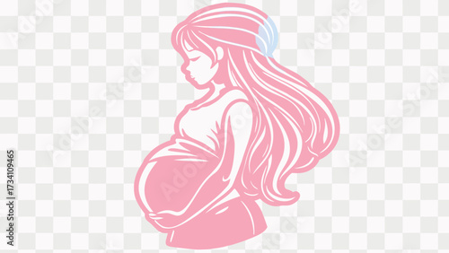Serene pregnant woman cradling her belly with gentle hands, radiating anticipation and maternal love for new life