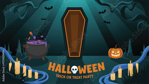 A Halloween-themed digital illustration with a dark teal atmospheric background.  (4)_traced
