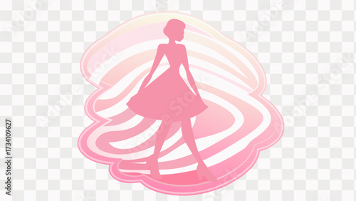 Elegant silhouette of a woman in a pink dress, radiating confidence and style, perfect for fashion blogs, beauty campaigns, and stylish event promotions