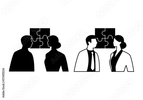 Black vector icon of partnership symbolizing cooperation and mutual agreement.