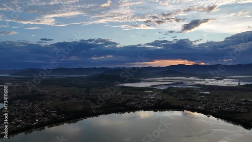 Golden Hour Panorama: Imbituba's Lakes, Fields, and Mountains