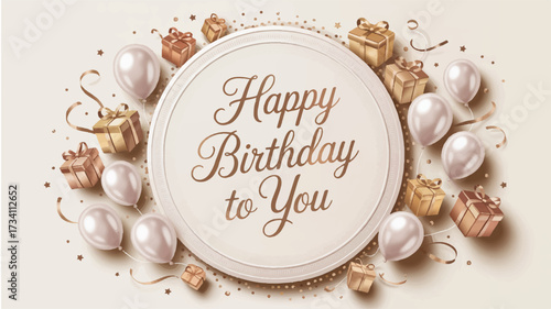 A luxurious birthday greeting card design with a large white circular frame containing gold text Happy Birthday To You in elegant cursive script.  (1)_traced