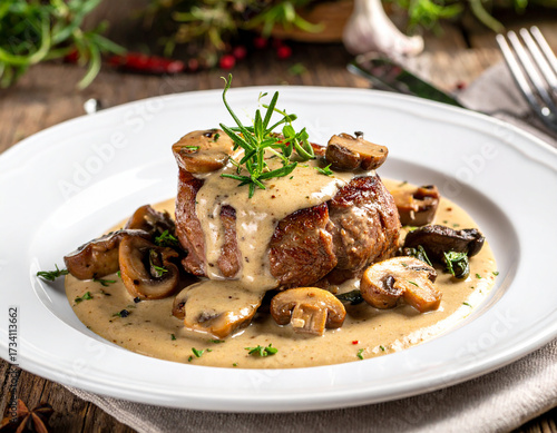 Filet de bœuf à la sauce crémeuse aux champignons