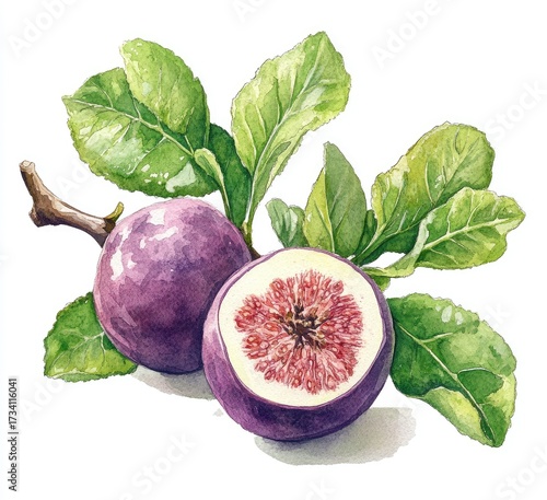 Watercolor illustration of two figs