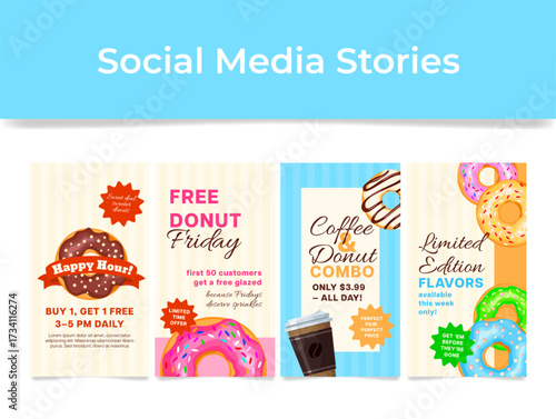 Social media story templates featuring donut deals to boost engagement and attract customers