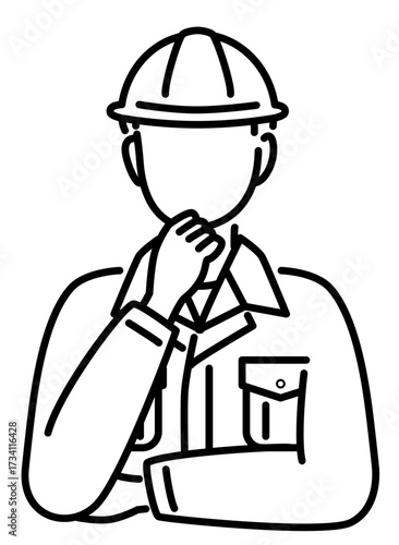 作業服を着て悩む現場作業員やエンジニア