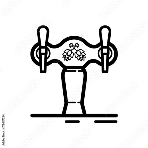 Double beer tap tower with hop - line vector icon